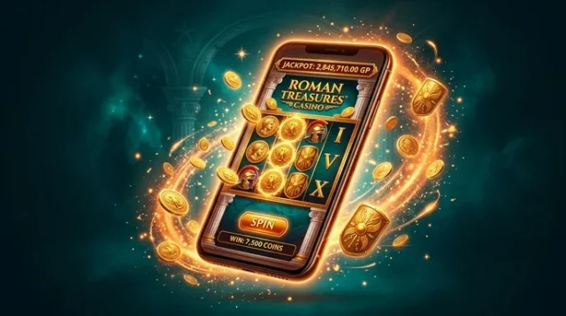 Smartphone affichant les tours gratuits Alexander Casino avec des pièces dorées